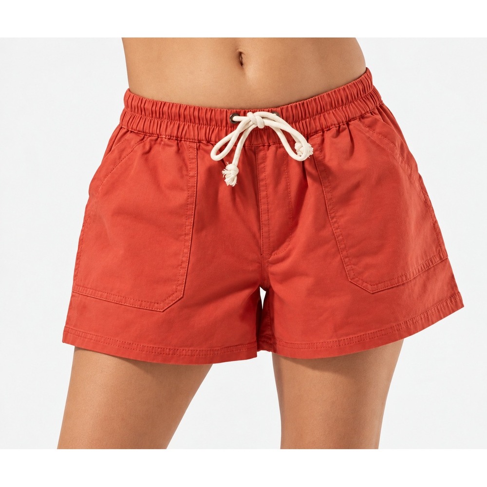 Pact Organic Cotton Orange Rust Drawstring Shorts Womens Small Casual Pockets